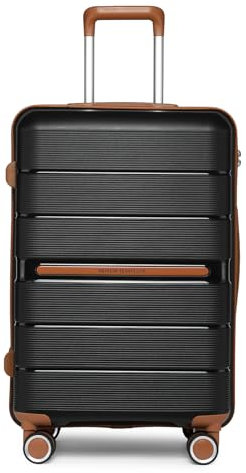 British Traveller Reisekoffer Groß Koffer Trolleys Groß Hartschalenkoffer 100% PP Handgepäck Koffer mit 8 Spinnerräder Rollkoffer 76 * 49.2 * 31cm Suitcase TSA-Schloss Schwarz