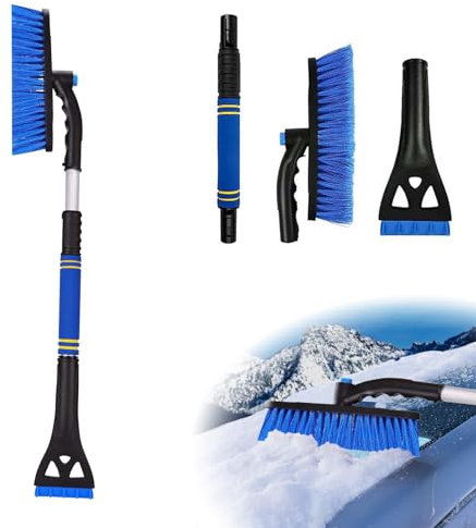 May Huang Auto Eiskratzer mit Besen - 80cm, 3 in1 Auto Reinigungsbürste Eiskratzer Schneebesen mit 360 Grad Bürstenkopf, Auto Schneebürste Schneekratzer mit Schaumstoffgriff für PKW LKW SUV