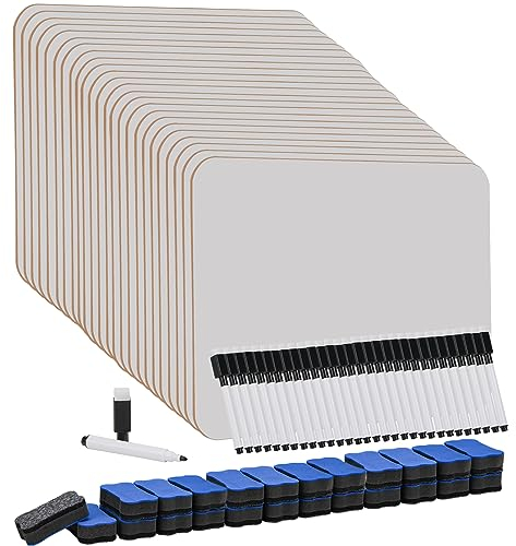 Hisredsun Lot De 52 Petits Tableaux Blancs Effaçables à Sec,21x30 cm Double Face Ardoise Blanche Effacable,Avec 52 Stylos Et 52 Gommes,Tableaux Blancs Portables Pour Salle De Classe,Maison Et Bureau