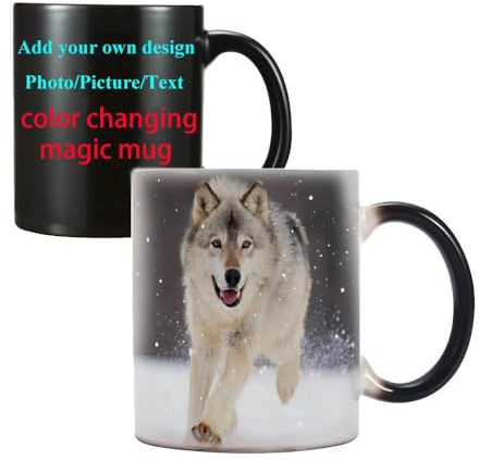 East-hai-buy Tasses Magiques Personnalisée avec Photo Ou Texte - Mug Magique Personnalisé À Changement De Couleur pour Hommes et Femmes Cadeau - Tasse À Café À Changement De Chaleur 350ml,2 Photos