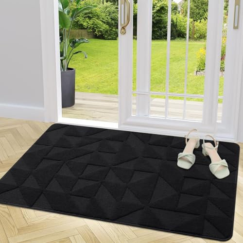 Homaxy Door Mats Indoor, 80 X 120 cm, Machine Washable Inside Door Mat, Dirt Trapper Soft Doormats, Super Absorbent Entrance Rug, Non-slip Floor Mat For Front Back Door, Pets and Dogs (Black)