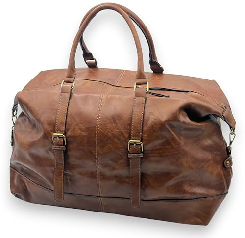 Reisetasche für Herren Vintage Veganes Leder Weekender große Sporttasche XL mit Reißverschluss (Braun)
