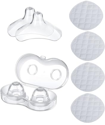 DHWEKU Paracapezzoli Allattamento-2 pezzi paracapezzoli silicone al seno per capezzoli sensibili,senza BPA, in silicone morbido ultrasottile,Con 4 cuscinetti per il seno lavabili