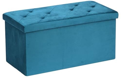 Easylife Ottoman Storage Bench (Teal). Folding Storage Unit for Linen or Shoes (H38 x W76 x D38.5cm). Doubles as a Footstool/Coffee Table. Fold Flat Storage Boxes With Lids - Fully Guaranteed
