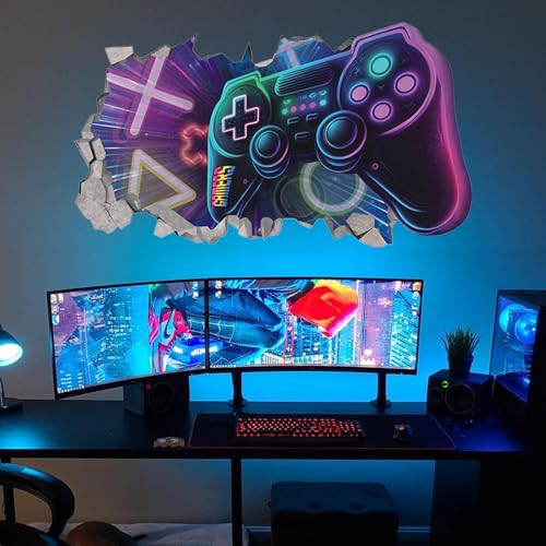 KAIRNE 3D Wandtattoo Gamer,Bunte Gaming Poster,Wandtattoo Kinderzimmer Junge Teenager,Moderne Gamer Wandbild Schlafzimmer,Videospiel Wandstikcer für Jugendzimmer Deko Geschenk 82CMx46CM