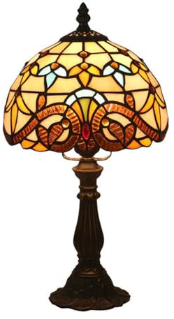 Mengjay Barock Style Tischlampe,Nachttischlampe Retro E27 Kleine Tischlampe,VintageTischlampe Handcraft Glasmalerei Lampenschirm Tischlampen für Schlafzimmer Arbeitszimmer (Keine Glühbirne) (A)