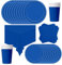 POPOYU Juego de 69 piezas de vajilla de papel para fiesta de color azul real, decoración del 80 aniversario, platos de papel azul, mantel, tazas y servilletas para cumpleaños, suministros de fiesta
