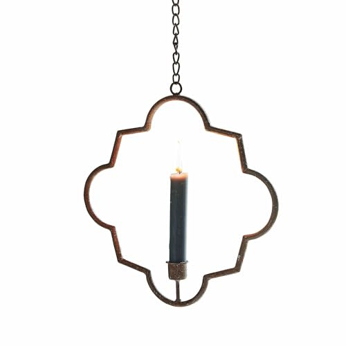 Loberon Kerzenhalter Pervinque, Handgeschmiedet, für Stabkerzen, inkl. Aufhängung, Authentisches Edelrost-Finish, Kerzenständer, Dekoration, Eisen, antikbraun