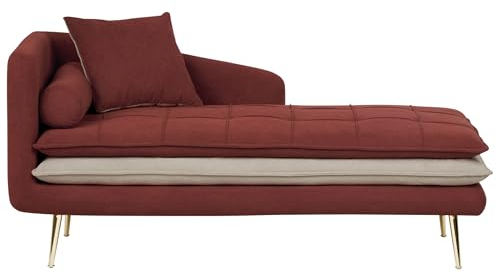 Ré­ca­mi­e­re Stoffbezug rot und beige mit goldenen Beinen linksseitig Gonesse