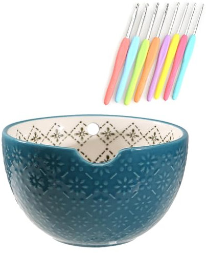 LUPATDY Bol en laine, bol en céramique, bol en laine fait à la main avec crochet, accessoires pour astuces, crochet, rangement de fil à tricoter domestique (bleu)