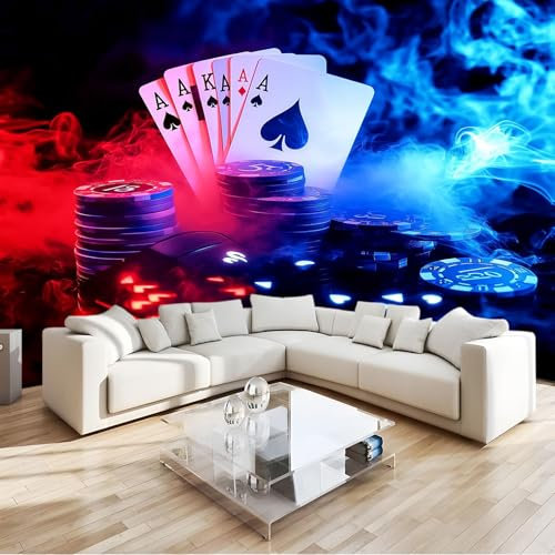 Blau Fototapete Game-Poker-Code 3D Effekt Hochwertige Wanddekoration Tapete, Vlies Wandbild, Für Wohnzimmer Schlafzimmer Büro B350 X H256 Cm