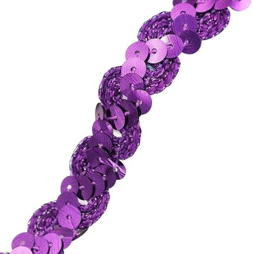 Nastro viola con paillettes, in tessuto, piatto, con paillettes, per artigianato, cucito, decorazione, 15 mm x 13 m