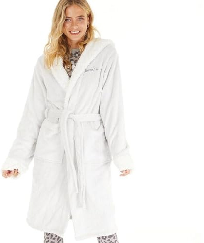 Bench Womens Rhiannon Hooded Fleece Robe Dressing Gown Pockets Belt Housecoat