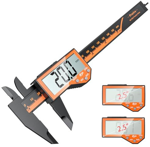 Preciva Calibro Digitale Professionale da 150mm con Schermo LCD Trasparente - Impermeabile Antipolvere, Convertitore mm/inch Integrato, Batteria di Backup e Design Leggero Nero/Arancione