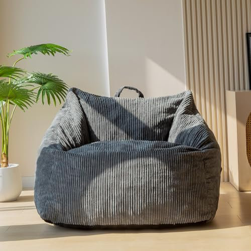 MAXYOYO Sitzsack aus Cord, XL Sitzsack für Erwachsene und Teenager mit Schaumstofffüllung inklusive, Großer Cord Sitzsack fürs Wohnzimmer, Bequemer Lazy Chair (Kohlegrau)