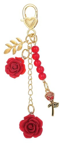 Apausvcm Rose Keychain, Flower Bag Charms Keychain with Tassel Chain Cute Red Rose Pendant Keyring for Handbags Bag Purse Wallet Cellphone Car