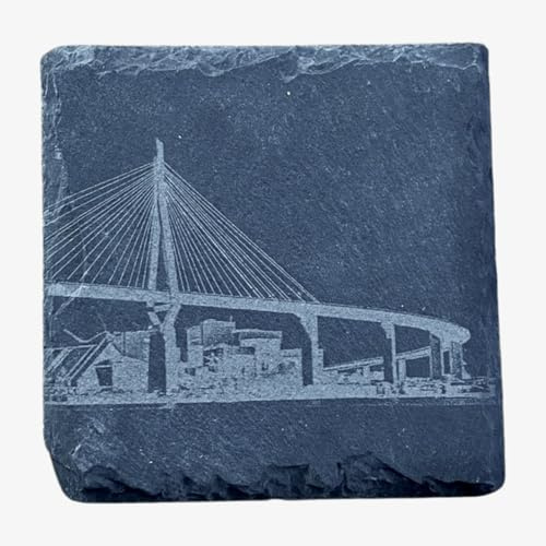 City Coaster Stilvolle Untersetzer Schiefer Gravur quadratisch Hamburg (Motiv Köhlbrandbrücke)