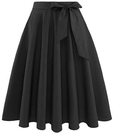 Trachtenrock Damen Knielang Röcke Vintage Rockabilly Oktoberfest Rock Basic Vielseitige Casual Tellerrock Hohe Taille Freizeitrock Black 2XL