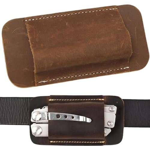 Retro Belt Carrying Leather Knife Scabbard Horizontally, Handmade Sheath Knife, Pocket Folding Knife Holder for Belt, Pocket Folding Knife Holder for Men (Brown)