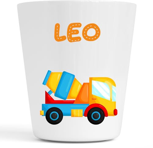 Gobelet en Plastique pour Enfants | Gobelet Personnalisé avec Nom |Verre Plastique Incassable Personnalisé (Camion Leo)