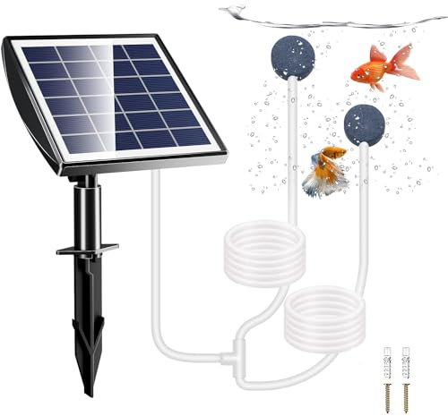 UKSUNVI - Bomba de aire solar, aireador solar de 2 W para estanque con batería de repuesto 2200 mAh, bomba de aire para hidroponía, apta para pesca al aire libre, estanques, acuarios