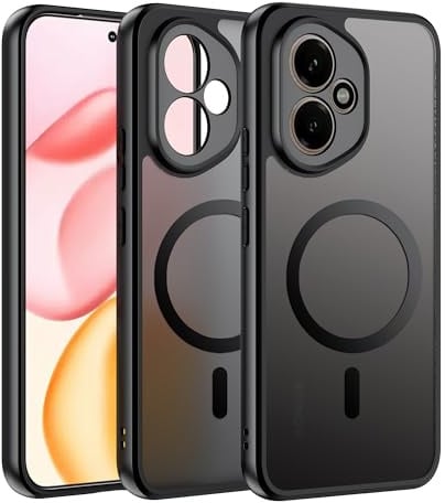Effcotuo Magnetisch Hülle für Honor 400 5G Case [Kompatibel mit MagSafe] Flexibles Silikon + Mattiertes Acryl-Schutzhülle Magnet Matt Handyhülle Case, Stoßfest Durchscheinende-Black
