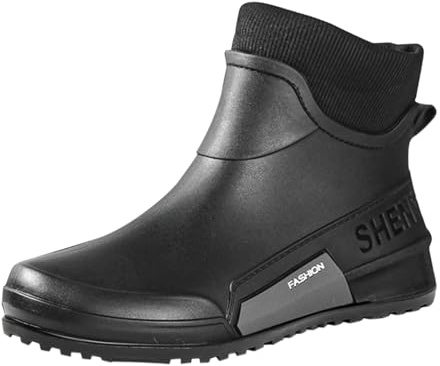 LOIJMK Stivali di gomma da uomo, foderati, stivali da pioggia, stivali da lavoro, impermeabili, da giardino, stivali invernali, grigio., 43 EU