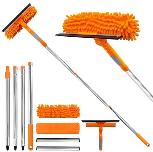 LILISPAI 2 in 1 Window Squeegee Cleaner Kit Extension Pole, 67 in, Orange