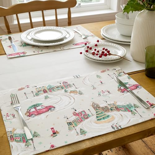 Catherine Lansfield Christmas Town Cotton 30x46cm Dining Placemat 4 Pack Natural