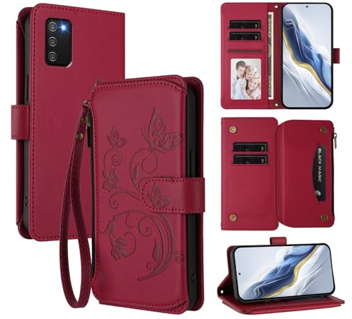 JayModCase Hülle für Samsung Galaxy A02S Wallet Case Premium PU Leder Magnetische Flip Folio Design mit Kartenblockierungsfächern, Ständerfunktion Handy Hüllen Handyhülle für Samsung A02S - Rot