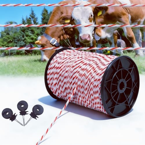 Lrqmte Weidezaunlitze 500m & Isolatoren Weidezaun *8, 2mm 6-Stränge | Weidezaun Draht für Hunde, Hohe Leitfähigkeit, Robuste Weidezaundraht, Elektrozaun Stromzaun Zubehör für Schafe, Pferde