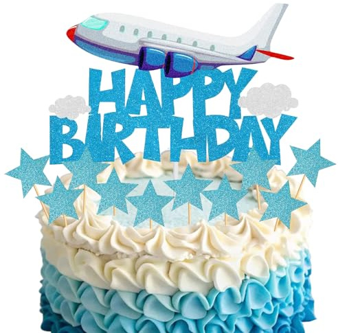 Silars Flugzeug Tortendeko Geburtstag, 11 Stücke Tortenaufleger Flugzeug Piloten Kuchen Deko, Glitzer Flugzeug Thema Cupcake Topper für Baby Dusche Luftfahrt Fighter Thema Geburtstag Cupcake Dekoratio