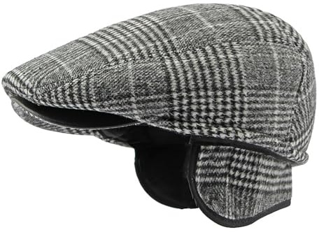 Men's Winter Peaked Cap Flat Cap Ear Flaps Wool Blend Warm Newsboy Hat Derby Tweed Irish Hats Gatsby Beret Hat Driver Hat Flat Cap Men's Beret Cap Men Hunting Golf Winter Hat, Light grey-a, M