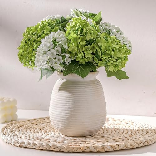KRYSTHIA Keramik-Blumenvase, große dekorative weiße Vase, Bauernhaus-Terrakotta-Vasen für Heimdekoration, rustikale Vintage-Vasen für Wohnzimmer, Küche, Schlafzimmer, Büro, Couchtisch, 18 cm