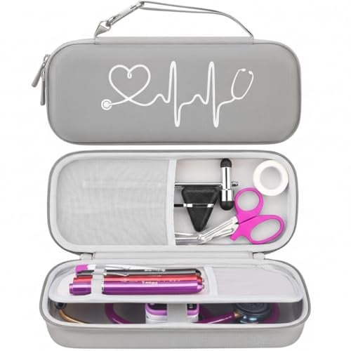 FORKLS Stethoscope Case Hard Shell EVA – Stethoskop Tasche/Etui, Schutz-Hülle mit Reißverschluss & Mesh-Fach, Tragbar für Ärzte, Pflegekräfte, Medizinstudenten & Rettungsdienst, Grau