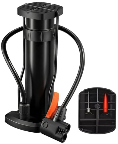 Portable Foot Bike Pump - Lightweight 1.5lb Bicycle Air Pump, High Pressure Floor Pump with Presta & Schrader Valves, Compact Foot Inflator for Road, Mountain Bikes, E-Bikes & Sports Balls