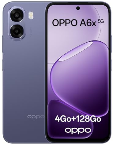 OPPO A6x 5G Smartphone Android Débloqué, 4+128Go, Écran Ultra Lumineux 6.75 120Hz, Appareil Photo Ultra-Clair 50MP, Batterie 6100mAh, MediaTek Dimensity 6300, Résistance à l'eau IP64, Plum Purple