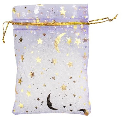 Qianhailizz - 100 sacchetti regalo in organza con luna e stelle, per caramelle, bomboniere nuziali 3.5 x 4.7 inch Ml574v2