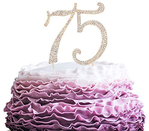 LINGPAR 75 Years Birthday Cake Topper - New Best Crystal Rhinestone 75th Wedding Anniversary Or 75 Years Old Cake Topper Party Decoration Gold