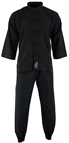 Playwell Elite Kung Fu Microfibra Ultra Leggero Uniforme Tutto Nero : Bambini - Nero, 00/120cm