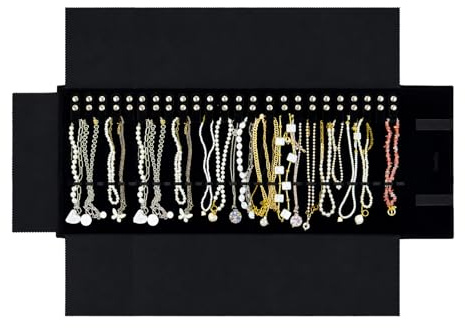 UnionPlus Velvet Travel Bag Roll for Necklaces Bracelets XL Black with Elastic Band for Necklaces Only