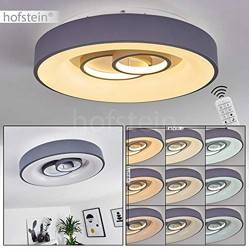 LED Deckenleuchte Gabbiana, dimmbare Deckenlampe mit Fernbedienung, runde Zimmerlampe aus Metall in grau-weiß, 1 x LED 50 Watt, 3000-6000 Kelvin, 200-5000 Lumen, Lichtfarbe ist veränderbar
