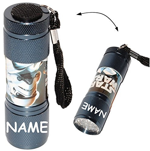 alles-meine.de GmbH stabile Metall - Mini - Taschenlampe LED - Star Wars - schwarz - incl. Name - für Kinder & Erwachsene - Lampe/Projektor - 9 Fach LEDlicht - Licht Auto K..