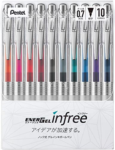 Pentel EnerGel Infree, Gel-Tinten-Kugelschreiber, feine Spitze, 0,7 mm, 10 Farben