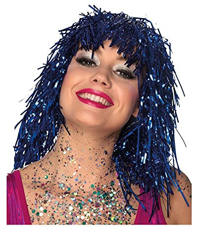 PAPSTAR NEU Perücke Damen Lametta Folie, Disco, blau - Haarnetz