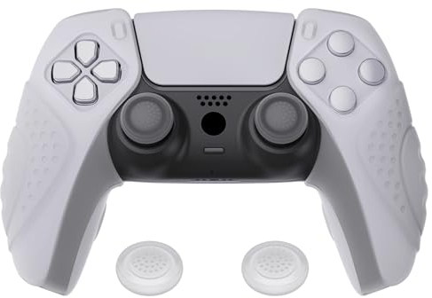 PlayVital Funda de Silicona por Separado para ps5 Control - Protector Ergonómico y Antideslizante con Tapas de Joystick, Compatible con Estación de Carga, Edición Guardian (Blanco Claro)