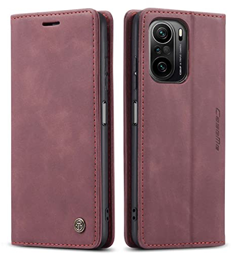 mvced Handyhülle Kompatibel mit Xiaomi Mi 11X /Poco F3 /Redmi K40 /K40 Pro,Premium Leder Flip Case Schutzhülle mit Standfunktion,Wein rot