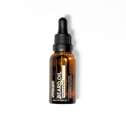 Apothecary 87 Huile à barbe | Parfum vanille et mangue | Formule de qualité supérieure avec extraits de plantes | Après-shampoing pour barbe, nourrit, adoucit et hydrate, réduit les irritations | 30