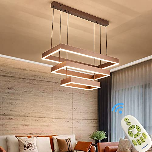 Eurohandisplay LED Pendelleuchte Hängelampe 6053FX-KF Rechtecke mit Fernbedienung Lichtfarbe warmweiß bis kaltweiß einstellbar dimmbar LED Wohnzimmerleuchte Pendelleuchte (Rechtecke braun)
