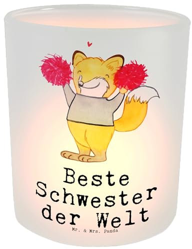 Mr. & Mrs. Panda Kerze Schwester - Geschenk, Schenken, Teelichthalter, Danke, Windlicht Kerze, Geburtstagsgeschenk, Schwesterherz, Kleinigkeit,